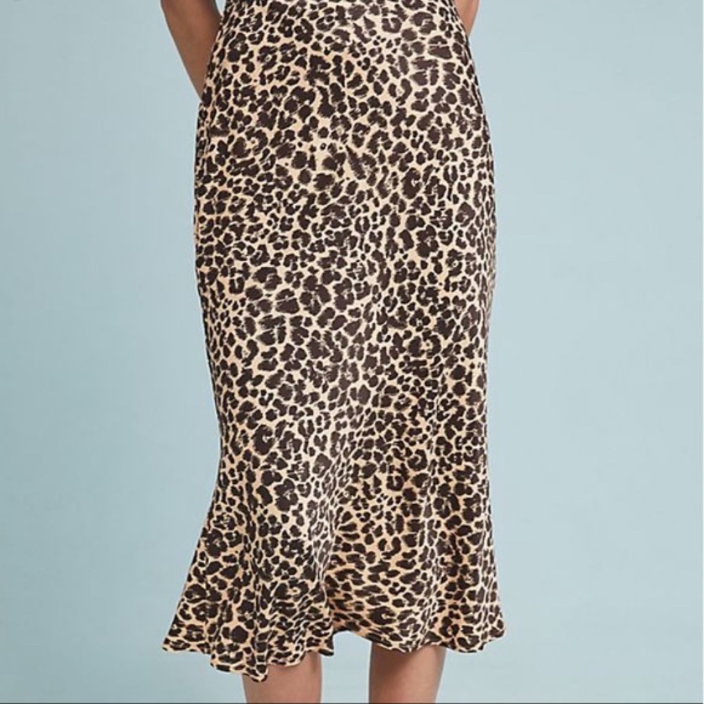 Anthropologie Satin Cheetah Midi Skirt - 2P